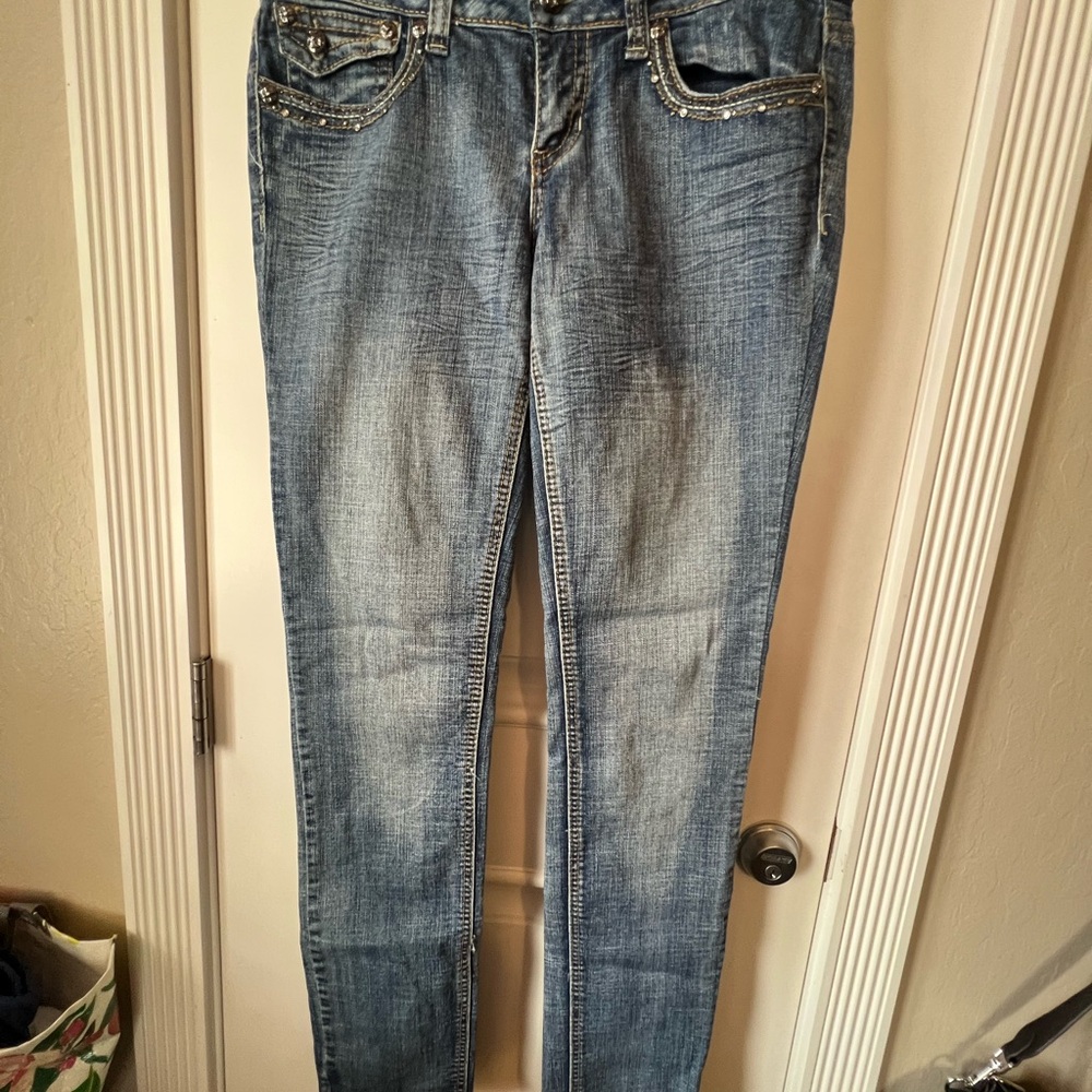 Request Jeans Embellished Design Women's Blue Denim Jeans